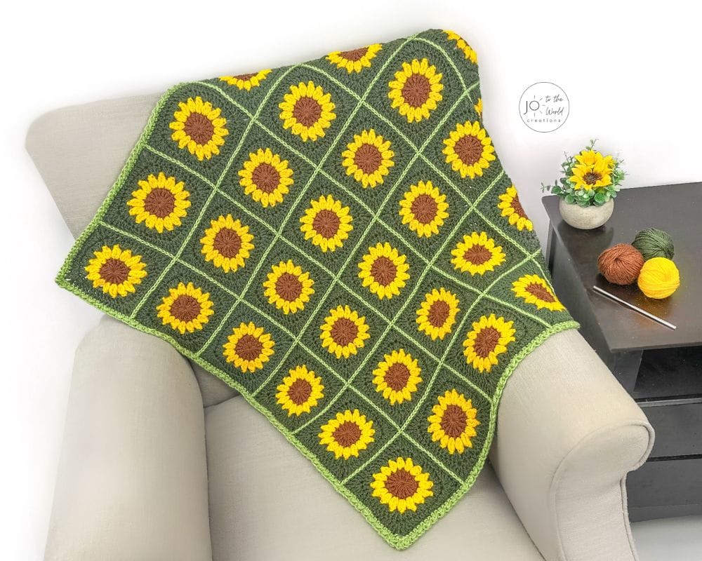 Sunflower Granny Square Blanket Crochet Pattern